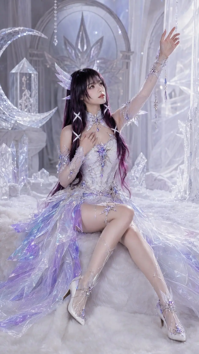 紫色星晶-哥伦比娅(少女)真人化,服装重设计,AI提示词分享