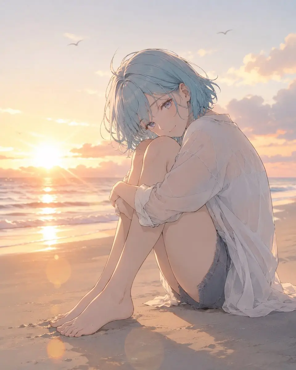 No. 13: 个人资料 / 头像 - 日落海滩的动漫少女