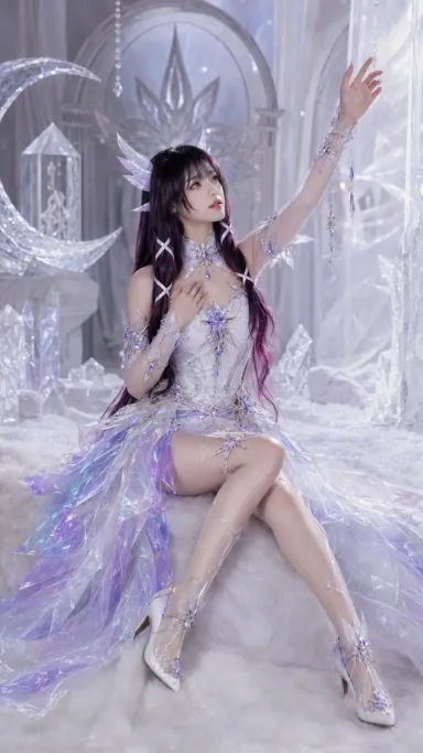 紫色星晶-哥伦比娅（少女）真人化，服装重设计，AI提示词分享