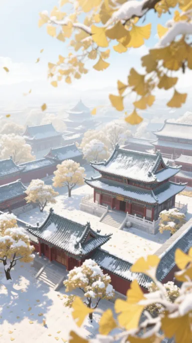 银杏，叶子上有霜
