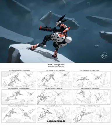 Kōda · Let's create a fast single-take chase scene for Raby where she leaps across falling…